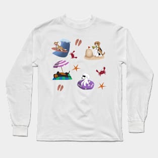 Dogs being cute at the beach pattern and sticker pack Long Sleeve T-Shirt